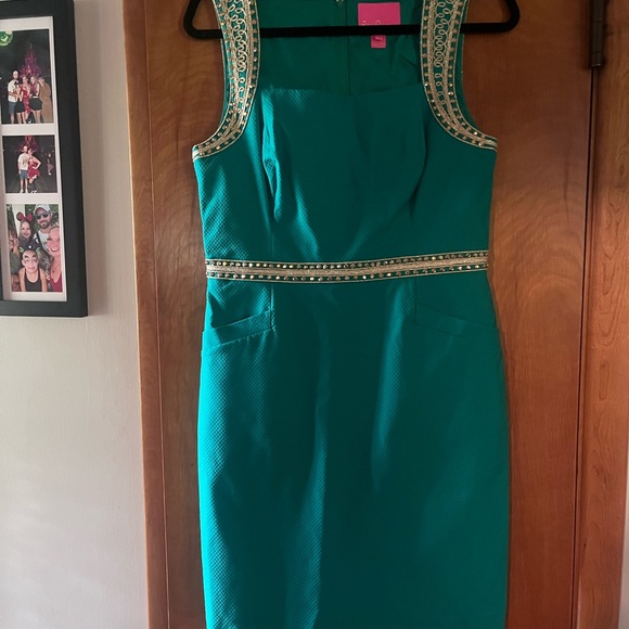 Lilly Pulitzer Green and Gold Embellished Mini Dress - Picture 1 of 5